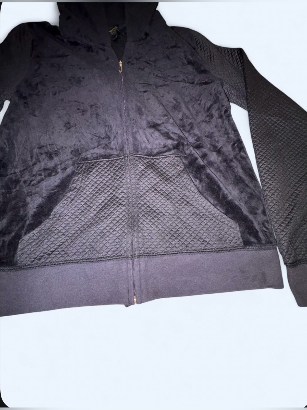 Juicy Couture AUTHENTIC VINTAGE Black Logo Velour Zip Up Hoodie Size M - Picture 8 of 8